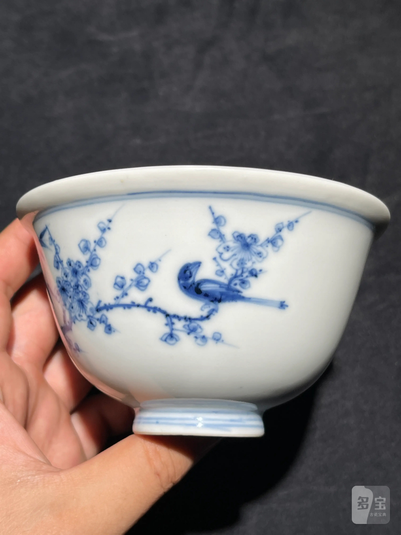 清乾隆 青花喜上眉梢纹盖碗 - 图3